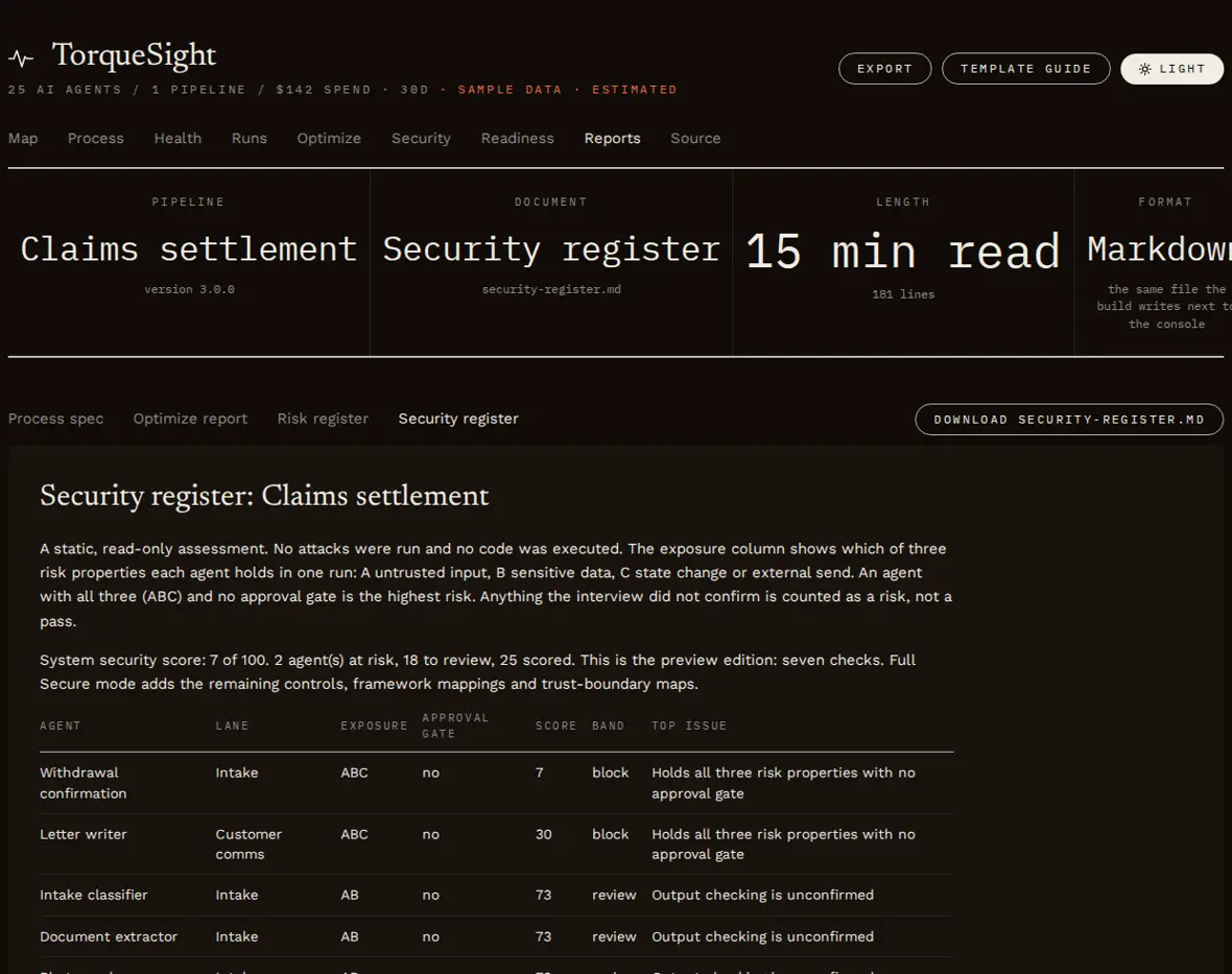 The Reports tab of the TorqueSight viewer